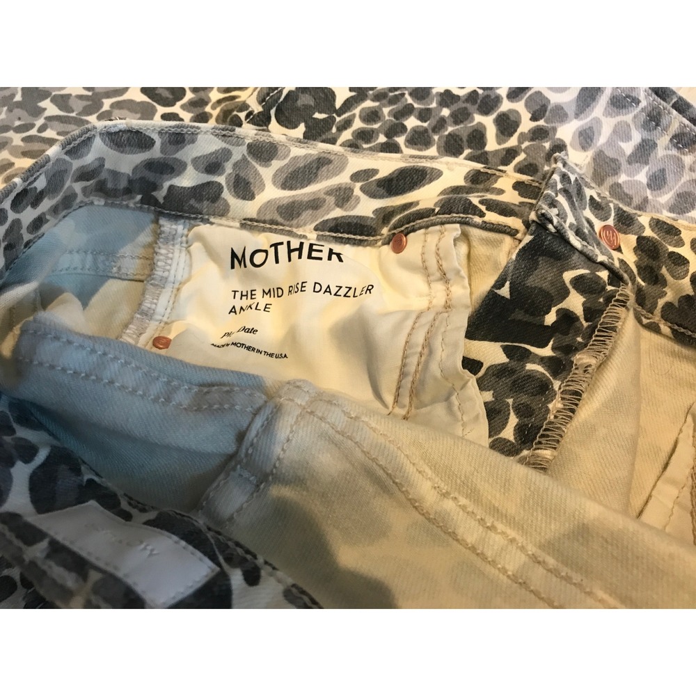 Mother The Mid Rise Dazzler Ankle Jeans Grey Leopard Print 28 - Picture 7 of 9
